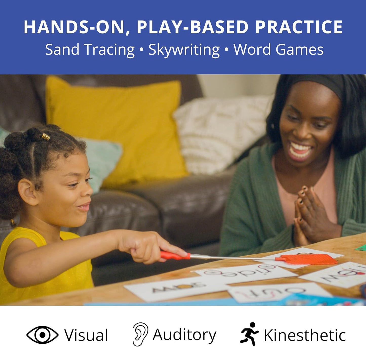Multisensory Sight Word & Phonics Flash Cards, Set 2 (High-Frequency Words 51-100) - Kinesthetic Learning, Picture-Embedded - Pre-K - Grade 3 - Homeschool & Classroom Use - Model EW-23