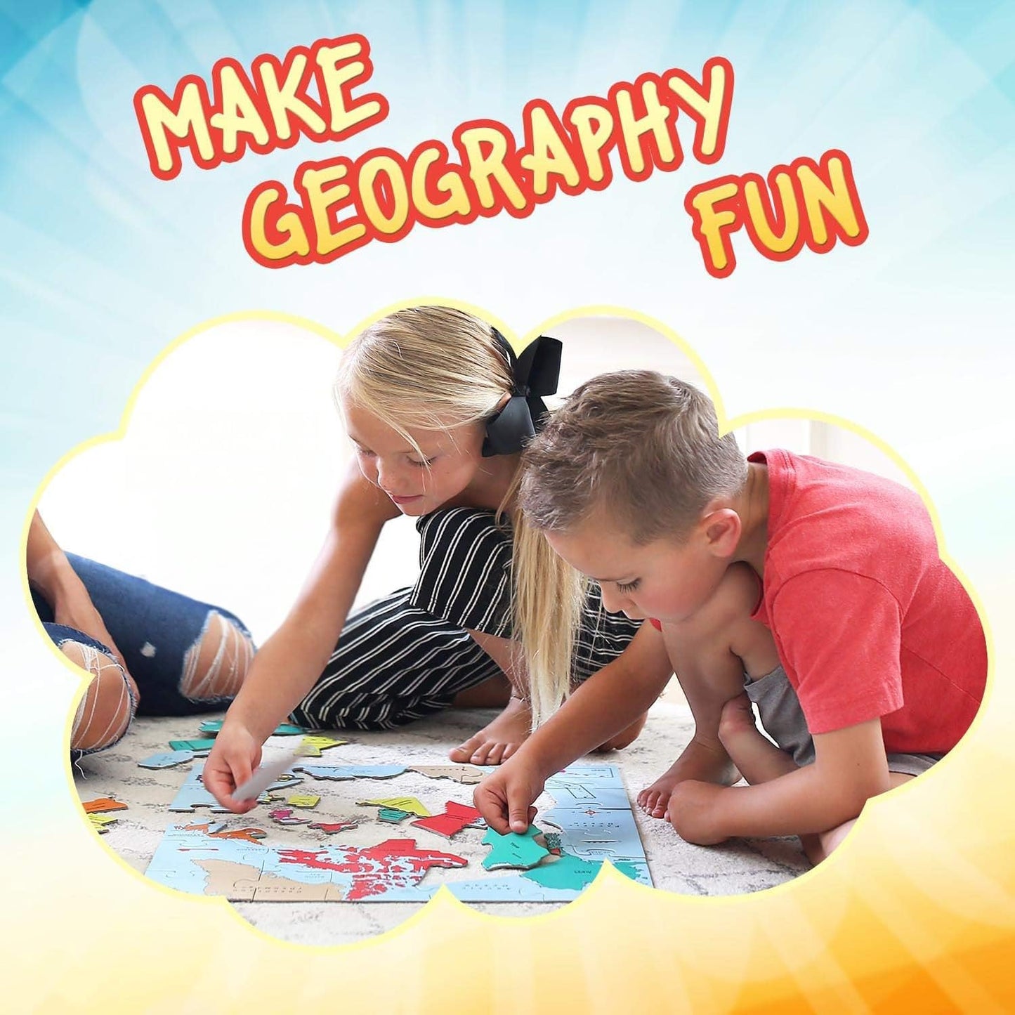 GeoToys GeoPuzzle, World Jigsaw Puzzles, 68 Pc Geography Game & Map Puzzle, Educational Games & Kids Learning Activities, Puzzle Gifts for Children Ages 6-9, Fun Learning Toys for Kids