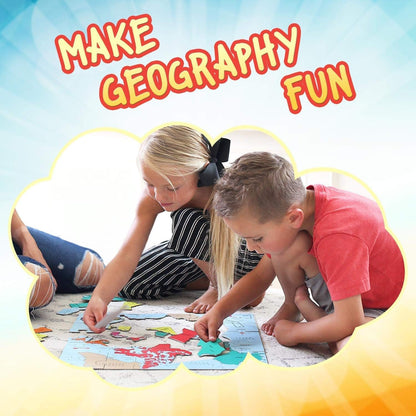 GeoToys GeoPuzzle, World Jigsaw Puzzles, 68 Pc Geography Game & Map Puzzle, Educational Games & Kids Learning Activities, Puzzle Gifts for Children Ages 6-9, Fun Learning Toys for Kids