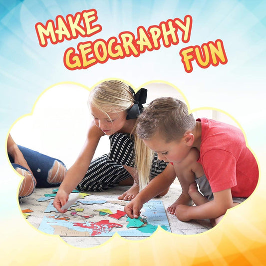 GeoToys GeoPuzzle, World Jigsaw Puzzles, 68 Pc Geography Game & Map Puzzle, Educational Games & Kids Learning Activities, Puzzle Gifts for Children Ages 6-9, Fun Learning Toys for Kids