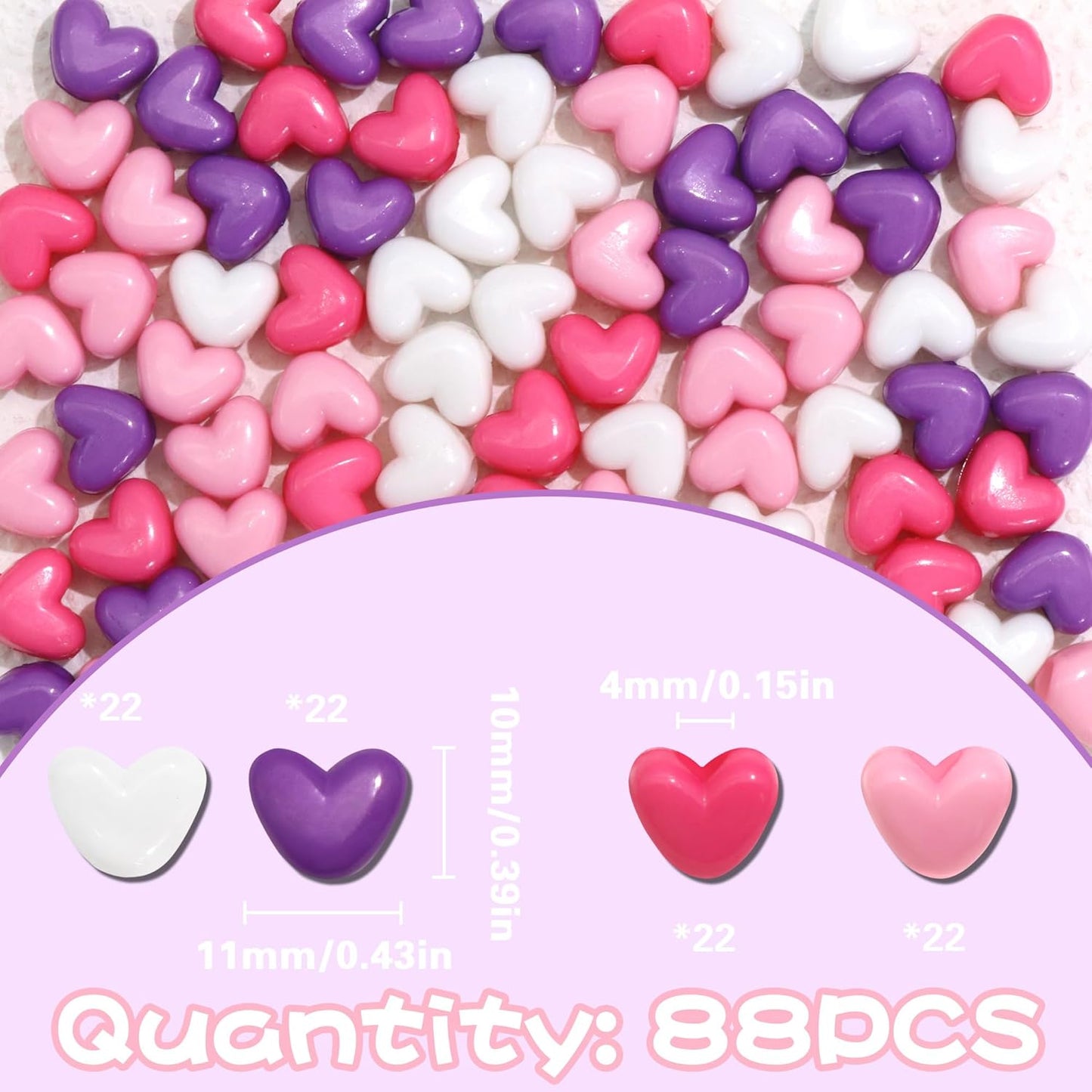 90PCS Heart Hair Beads for Braids Blue Pink Loc Dreadlock Valentine's Day Bead Accessories Purple Cute Acrylic Heart Shape Beads for Kids Girls
