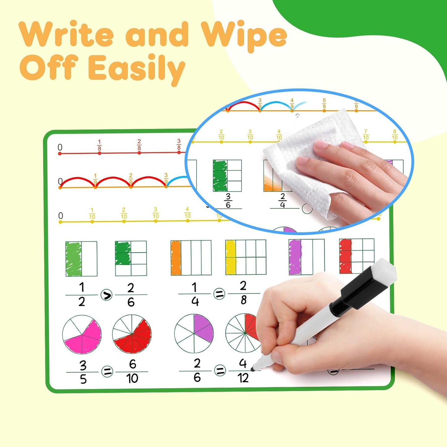 12 PCS Fraction Manipulatives Dry Erase Flash Cards Math Manipulatives, Fraction Circles Math Games for Kids Elementary School 1st - 6th Grade Homeschool Supplies Teacher Classroom Must Have