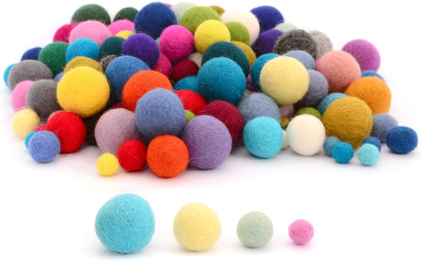 Glaciart One Wool Felt Balls (50 Pieces) 2.5 Centimeters - 1 Inch, Handmade Felted 5 Valentines Colors (Baby Pink, Medium Pink, Magenta and More) - Bulk Small Puff for Felting and Garland