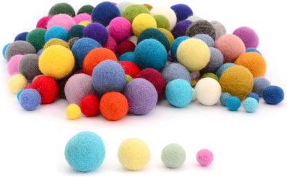 Glaciart One Wool Felt Balls (50 Pieces) 2.5 Centimeters - 1 Inch, Handmade Felted 5 Valentines Colors (Baby Pink, Medium Pink, Magenta and More) - Bulk Small Puff for Felting and Garland