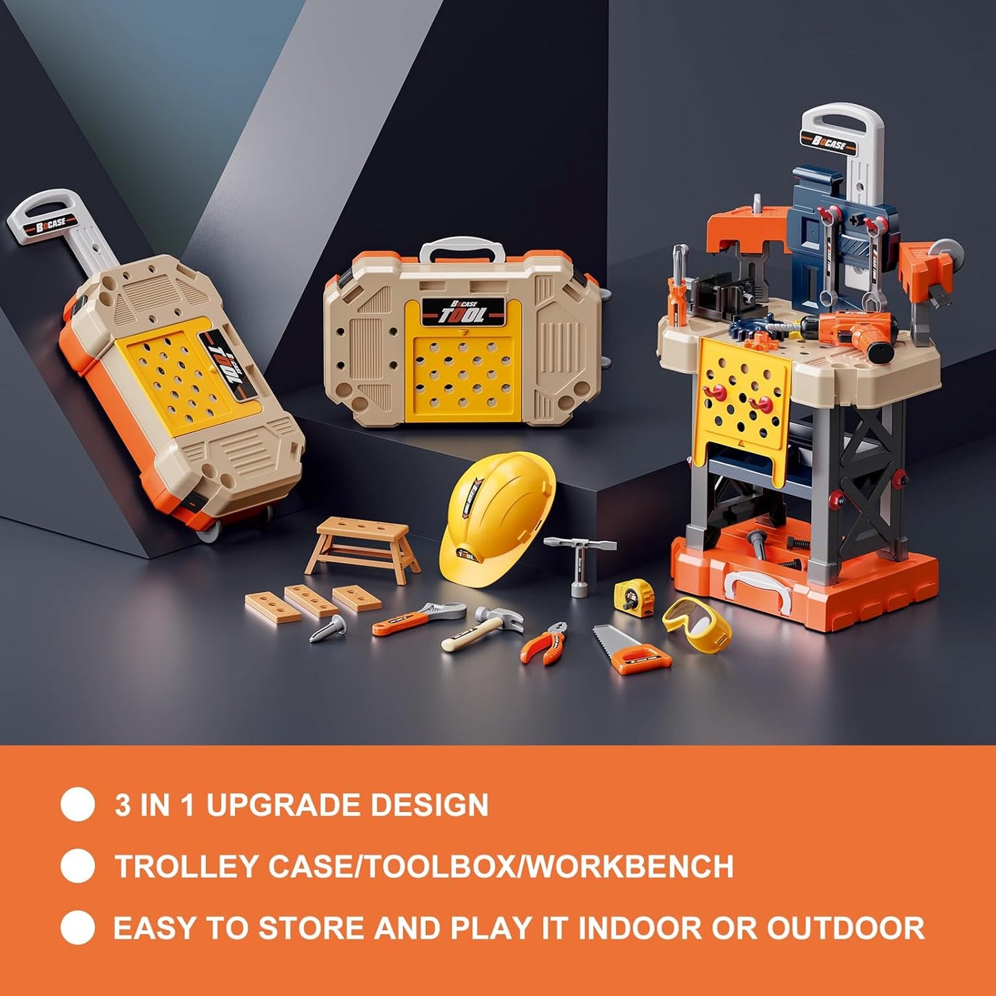 Kids Tool Bench -Toy Workbench with Electric Drill Toy Tool Accessories and Construction Vest 91pcs Toddler Tool Bench,Pretend Play Learning Toy Tool Bench for Kids Ages 3-5,4-8