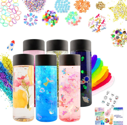 Sensory Bottles Kits for Calm Down Corner Supplies Magic Mixies Sensory Toys for Toddlers1-3 Kids with Glitter, 5 Fun Shaped Containers