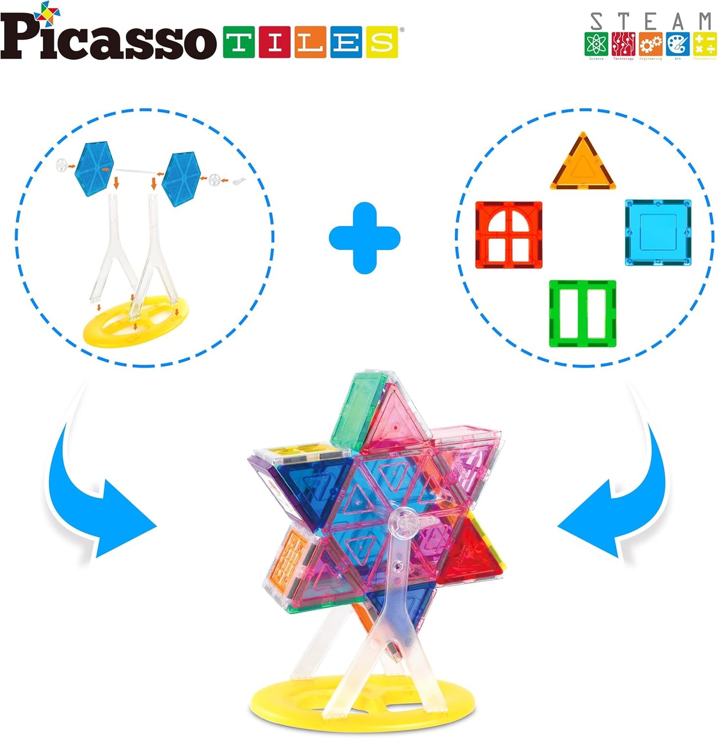 PicassoTiles 101 Piece Magnetic Tile Building Blocks Set with Durable Storage Bag STEM Educational Construction Magnet Toy Kit for Toddlers Preschool Kids Boys Girls Age 3 Plus Indoor Learning PT06