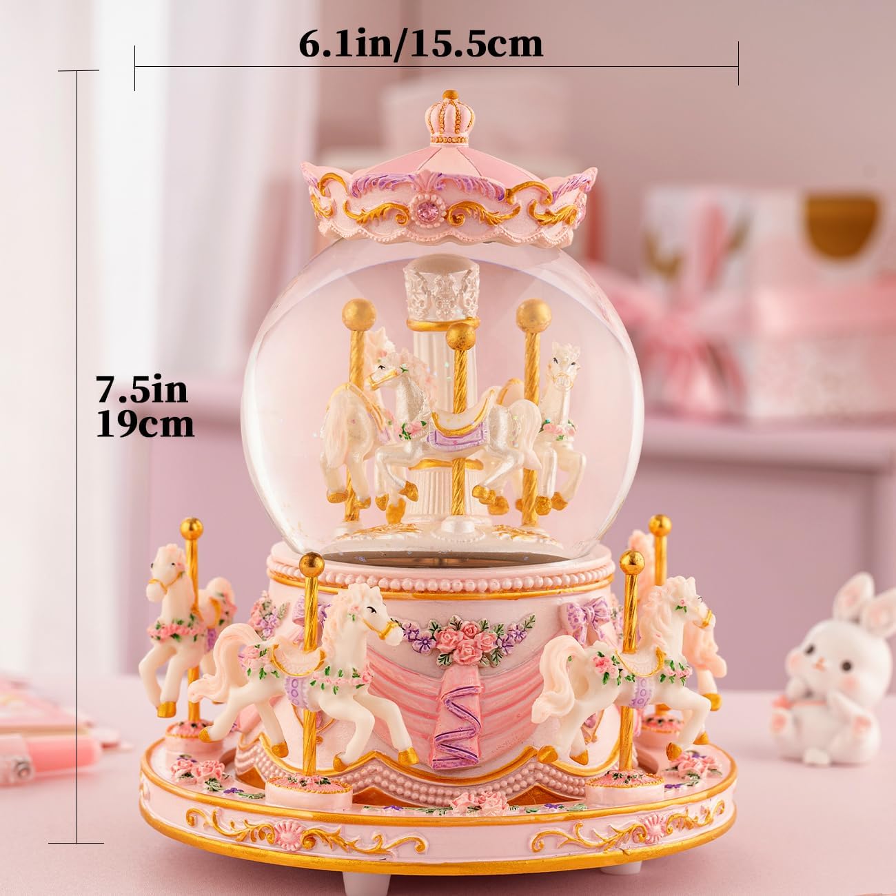 You are My Sunshine Snow Globe Music Box Daughter Birthday Gifts for Women Girls Friend Sister, Christmas Xmas Valentine Snow Globe Granddaughter Carousel Horse Music Box Gifts