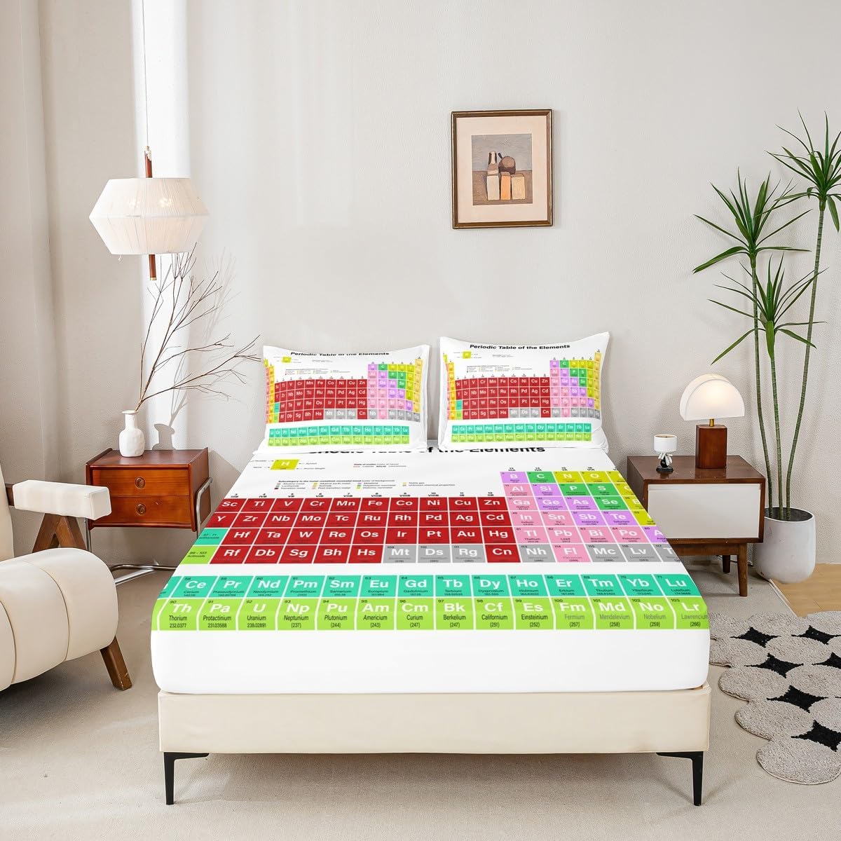 Kids Periodic Table of Elements Bed Sheet Set Educational Fitted Sheet for Kids Boys Girls Teens Study Bedding Set Chemistry Bed Cover 2Pcs Twin Size