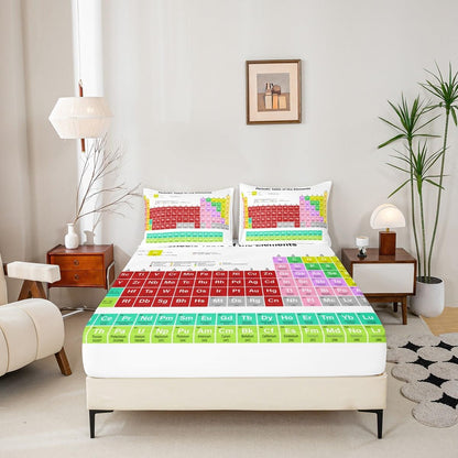 Kids Periodic Table of Elements Bed Sheet Set Educational Fitted Sheet for Kids Boys Girls Teens Study Bedding Set Chemistry Bed Cover 2Pcs Twin Size