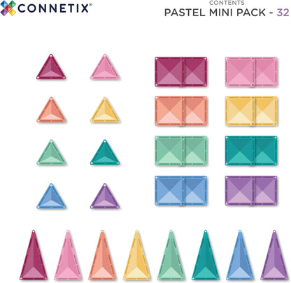 CONNETIX Magnetic Tiles Pastel Mini Pack, 32 Pieces