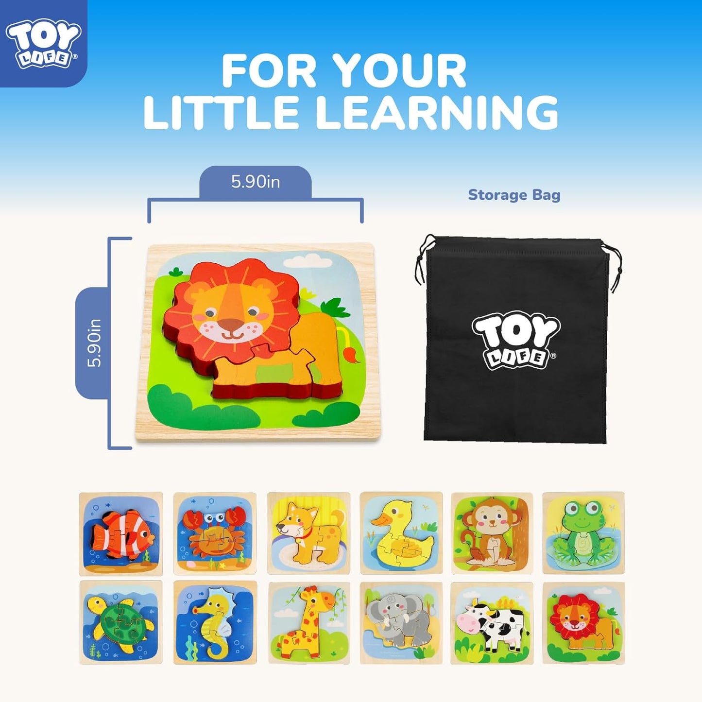 TOY Life Wooden Puzzles for Toddlers 2-4, Montessori Toys for 1 2 3 Year Old Boys Girls, Animals Puzzles Educational Learning Toys 2 Year Old, Toddler Birthday Gifts Toy for Baby Girl Boy 6M+