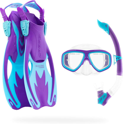 Cressi Junior Snorkel Kit for Kids Ages 3 to 8 - Mask + Dry Snorkel + Adjustable Fins + Net Bag – Rocks Kids Set