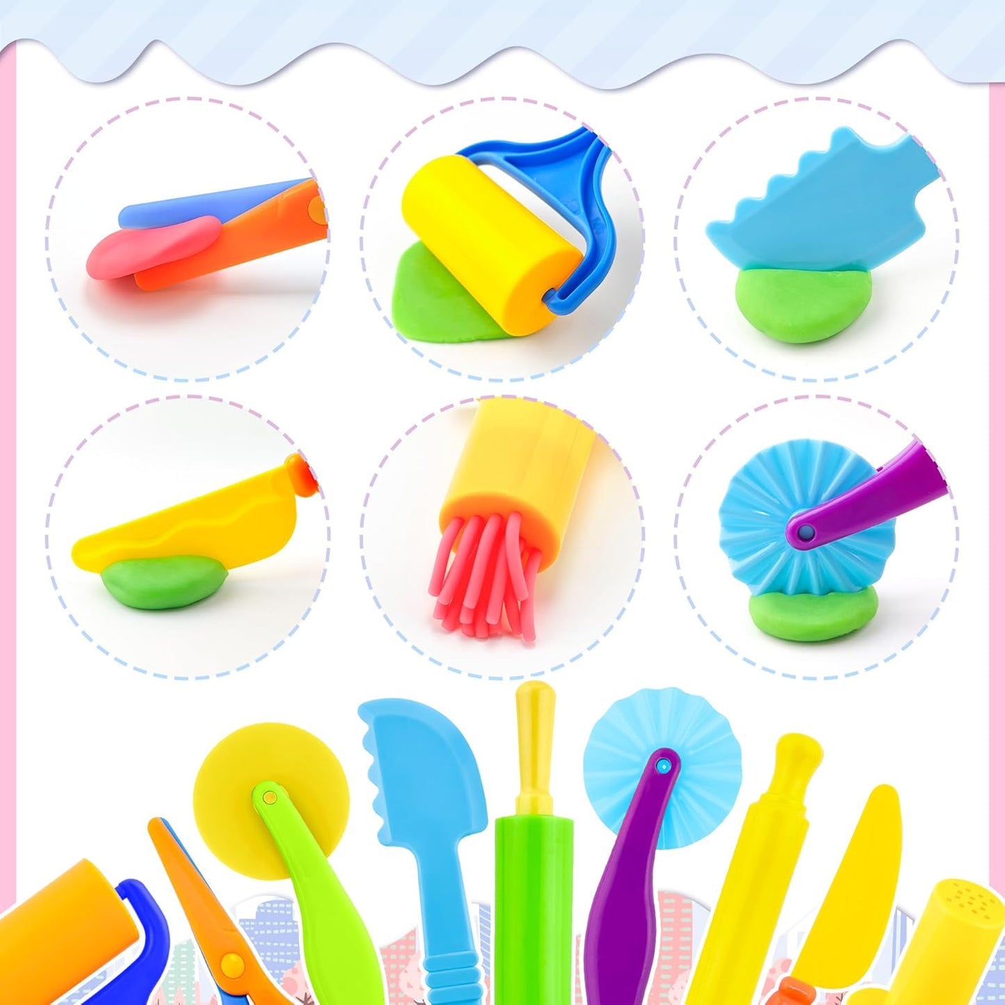 Dough Tools for Kids,9-Piece Kids Clay and Dough Tool Kit– Includes Roller, Rolling Pins, Cutting Tools, Safe Scissors & Plastic Knife for Fun DIY Craft Activities
