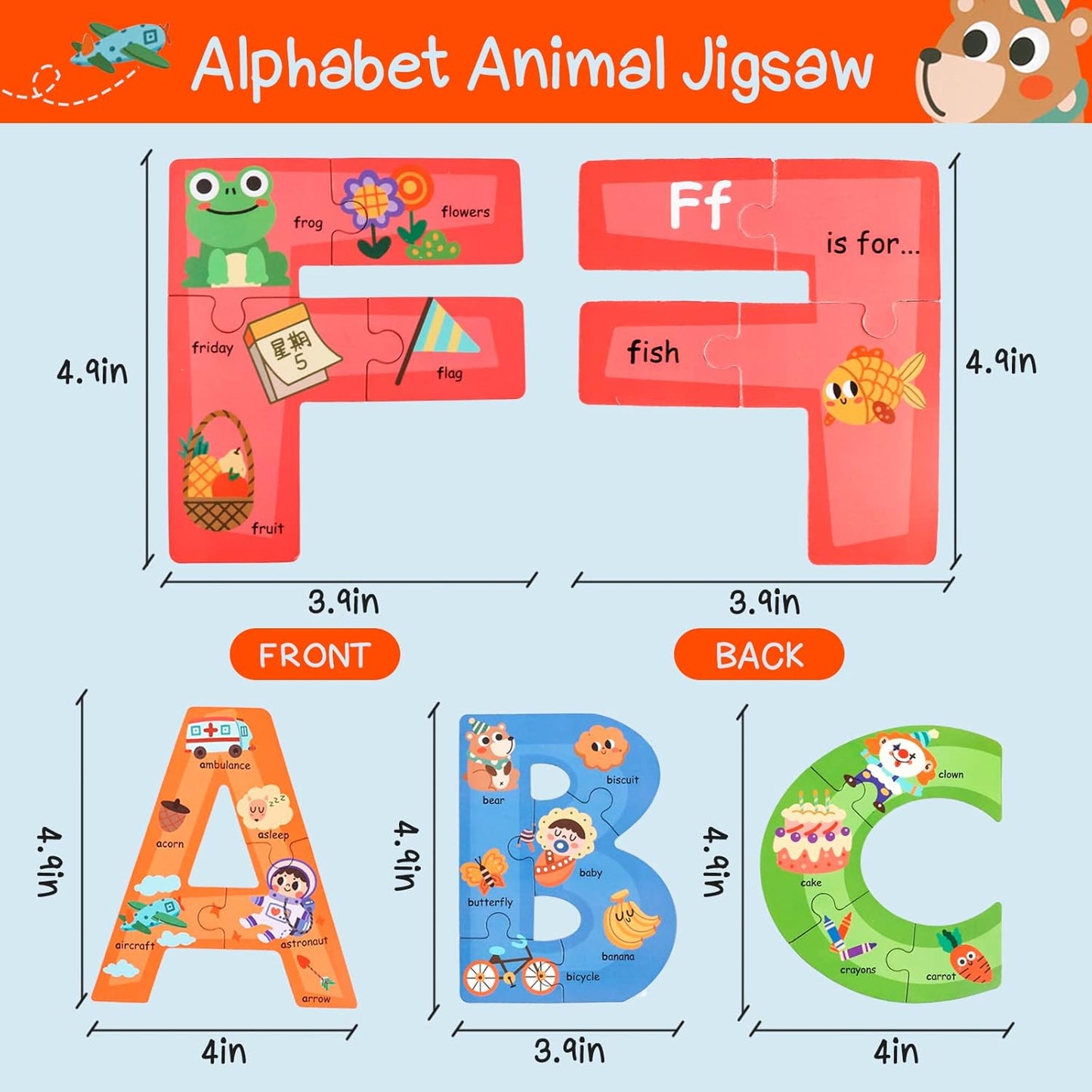 Wooden Floor Puzzles for Kids,Montessori Preschool Educational Learning Number Puzzle & Animal Puzzle Matching Games Easter Basket Stuffers Gifts for Boys Girls Ages 3+