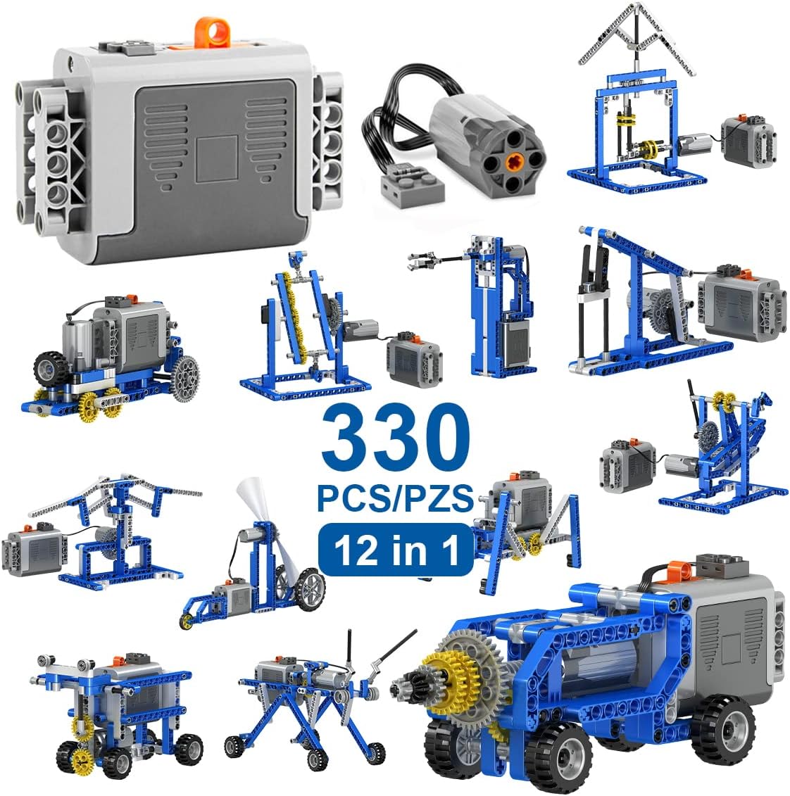 330Pcs Building Kit, 12 in 1 STEM Toys with Electric Power Motor for Kids, DIY Erector Set for Boys Girls, Technic Building Suit Creative Play Great Gift for Kids Age 6+
