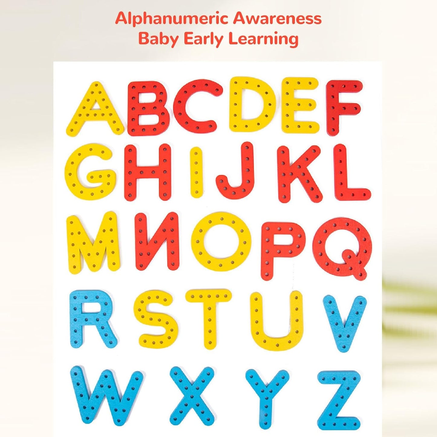 Lacing Alphabet and Number Cards, Wooden Threading Letters Beads with 8 Strings for Early Spelling, Number Alphabet Lacing Cards for Boys Girls