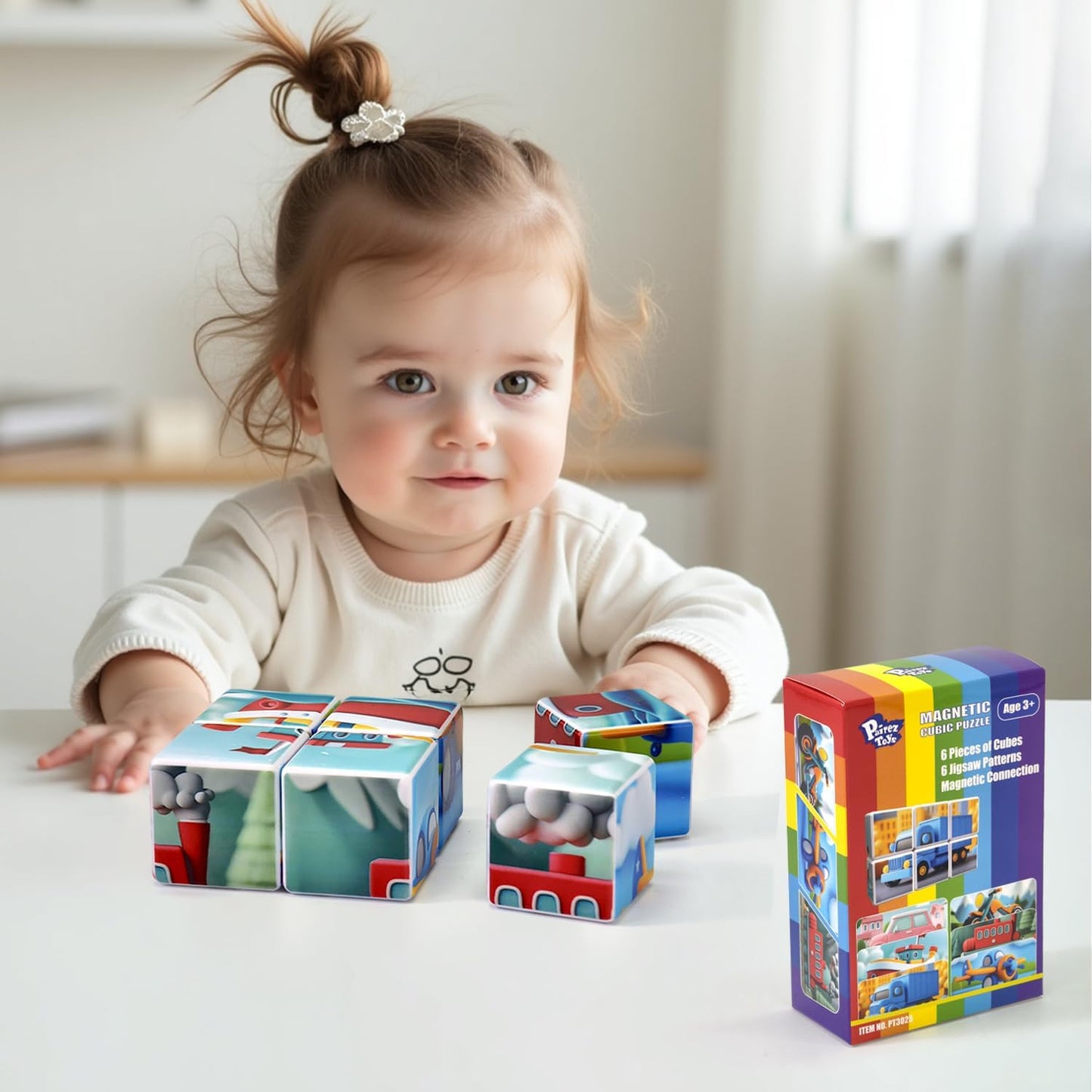 Pairez Toys 3D Magnetic Cubic Jigsaw Puzzle Toys for Toddlers, Large Building Blocks Cubes 1.65 Inches, Sensory & Montessori Toys for Kids 3-5