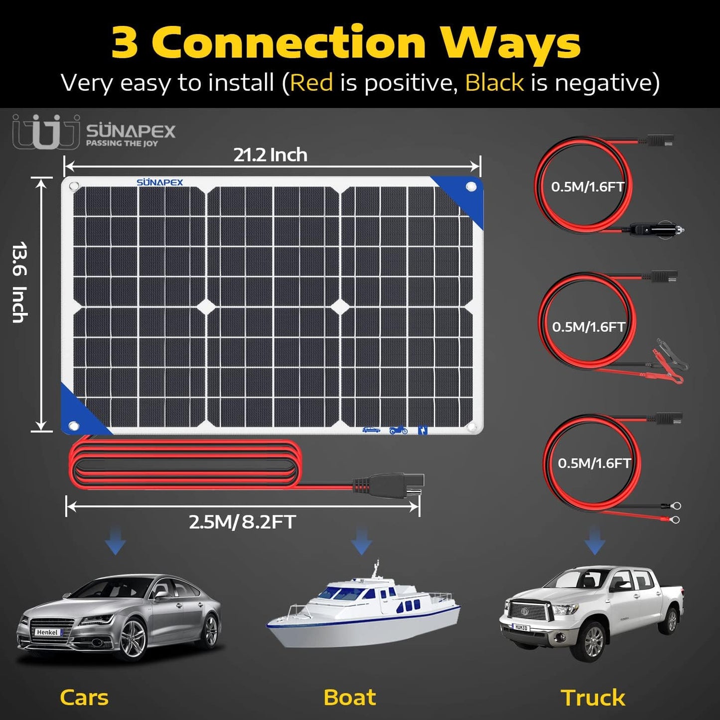 SUNAPEX 12V 10 Watt Solar Trickle Charger Maintainer - Waterproof Solar Powered Battery Charger - Solar Panel Kit Built-in Smart Charge Controller for Car Rv Trailer Truck Boat Automotive Marine