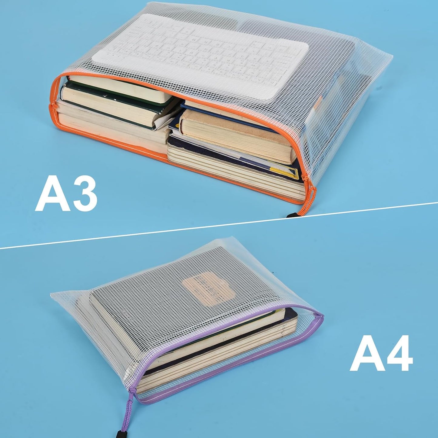 Krvyrn Mesh Zipper Pouches, 12 Pack A3 Waterproof Zipper Pouches for Board Game Storage, Puzzle Storage, Office and School Supplies, Home, Travel Organizer
