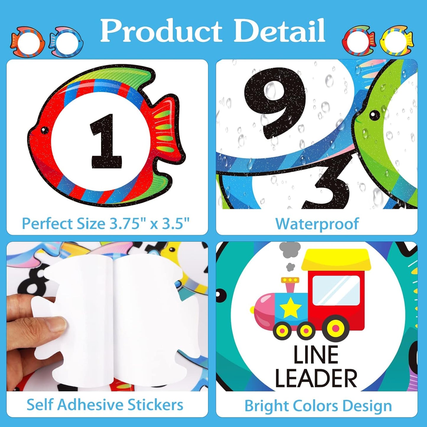 WhatSign 36Pcs Line Up Spots for Classroom Floor Numbers Stickers - Scratch-Resistant & Waterproof Vinyl - Contemporary Fish Theme - Math & Number Learning - Early Childhood Development Products