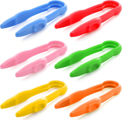 Chunful 24 Pcs Plastic Tweezers for Kid Fine Motor Toys Easy Grip Toddler Tweezers Jumbo for Craft DIY Jewelry Making Beading Family School (Green, Pink, Red, Blue, Yellow, Orange)