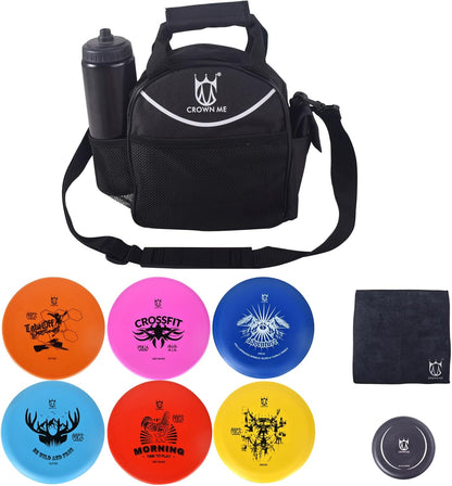 CROWN ME Disc Golf Set with 6 Discs and Mini Disc and Starter Disc Golf Bag