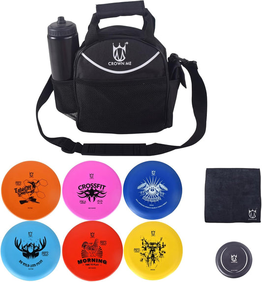CROWN ME Disc Golf Set with 6 Discs and Mini Disc and Starter Disc Golf Bag