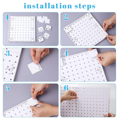 Nuanchu 8 Pack No Drill Pegboard Panels, 10x10 Inch White ABS Plastic Pegboard Wall Mount Organizer Kit for Garage Kitchen Office Living Room, Self Adhesive, 11lb Weight Capacity(White)