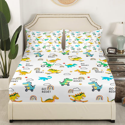 Manfei Musical Kids Fitted Sheet Full Size, MusicalGuitar Radio Drum Kit Headset Print Bedding Set 3pcs for Boys Girls, Rock Music Bed Cover with 2 Pillowcases, Soft Polyester Bedding, No Top Sheet