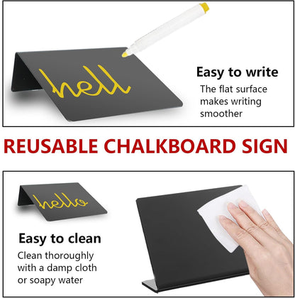 20 Pack 4"x3" V-Shaped Mini Chalkboard Signs, Self-Standing Tabletop Food Labels for Wedding, Bakery, Buffet, Easy to Write & Wipe Off, Includes 7 Color Chalk Markers, Cleaning Cloth