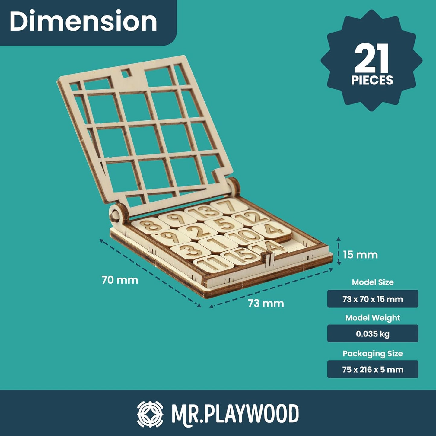 -Wooden Tic Tac Toe Game - 3D Mechanical Wood Model Board Games - Portable Pocket Size Travel Game for Kids & Adults - Coffee Table Games & Home Decor - 15 Piece DIY Logic Puzzle