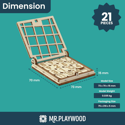 -Wooden Tic Tac Toe Game - 3D Mechanical Wood Model Board Games - Portable Pocket Size Travel Game for Kids & Adults - Coffee Table Games & Home Decor - 15 Piece DIY Logic Puzzle