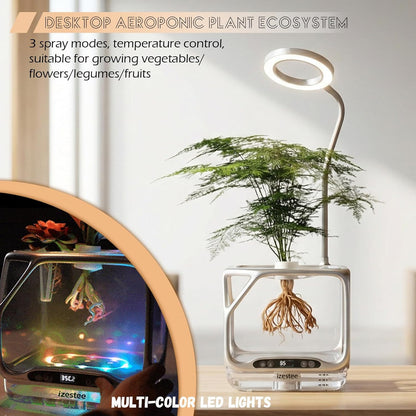 Misting Hydroponic Growing System Kit, Smart Aeroponics Indoor Herb Gardening Planter Root View,Air Humidifier&Auto Light-3 Mist Modes,Temperature Control for Growing Vegetables/Flowers/Pods/Fruits