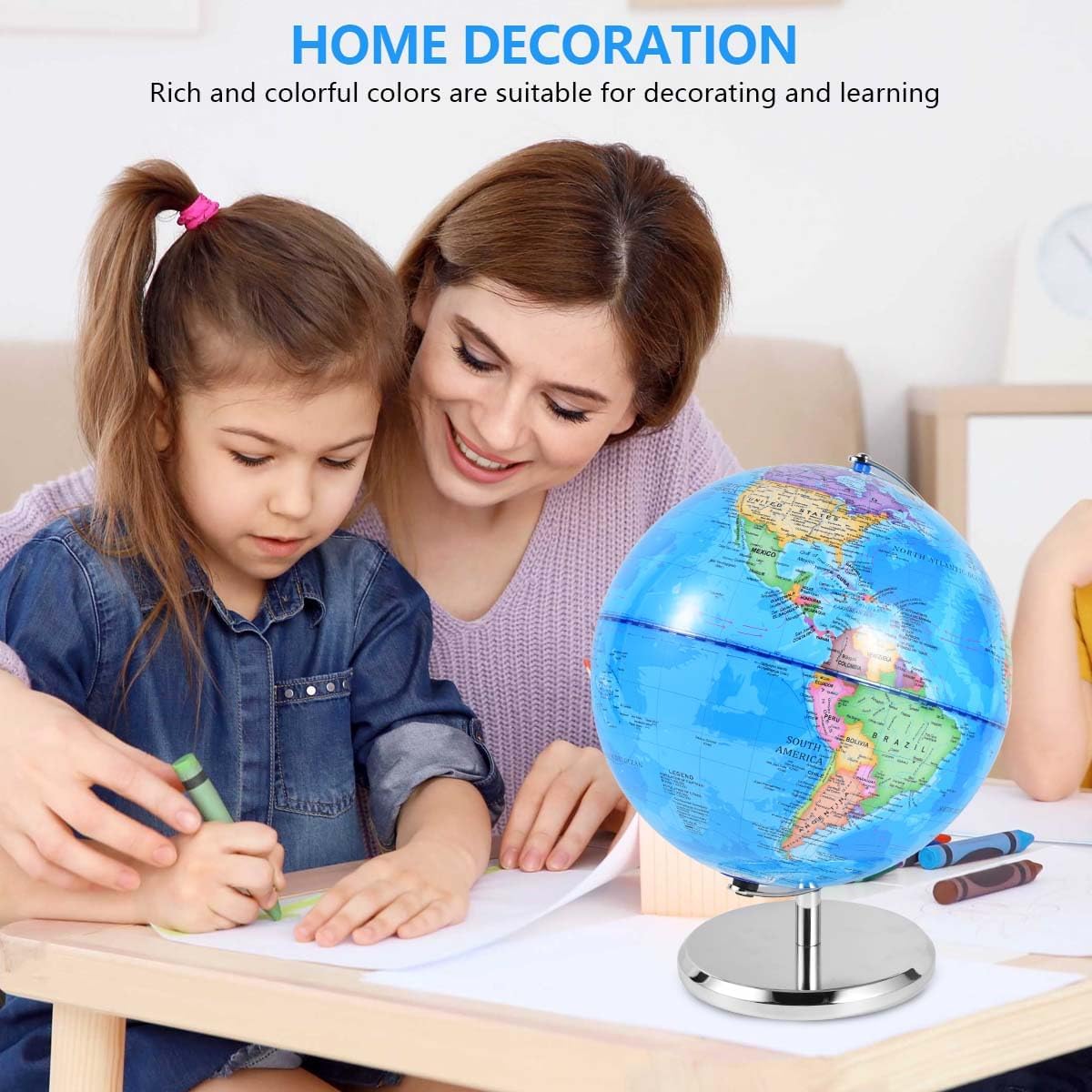 KISEER 6 Inch World Globe Rotating Earth Spinning Globe with Heavy Metal Stand for Kids Geography Classroom Education or Office Home Decorations