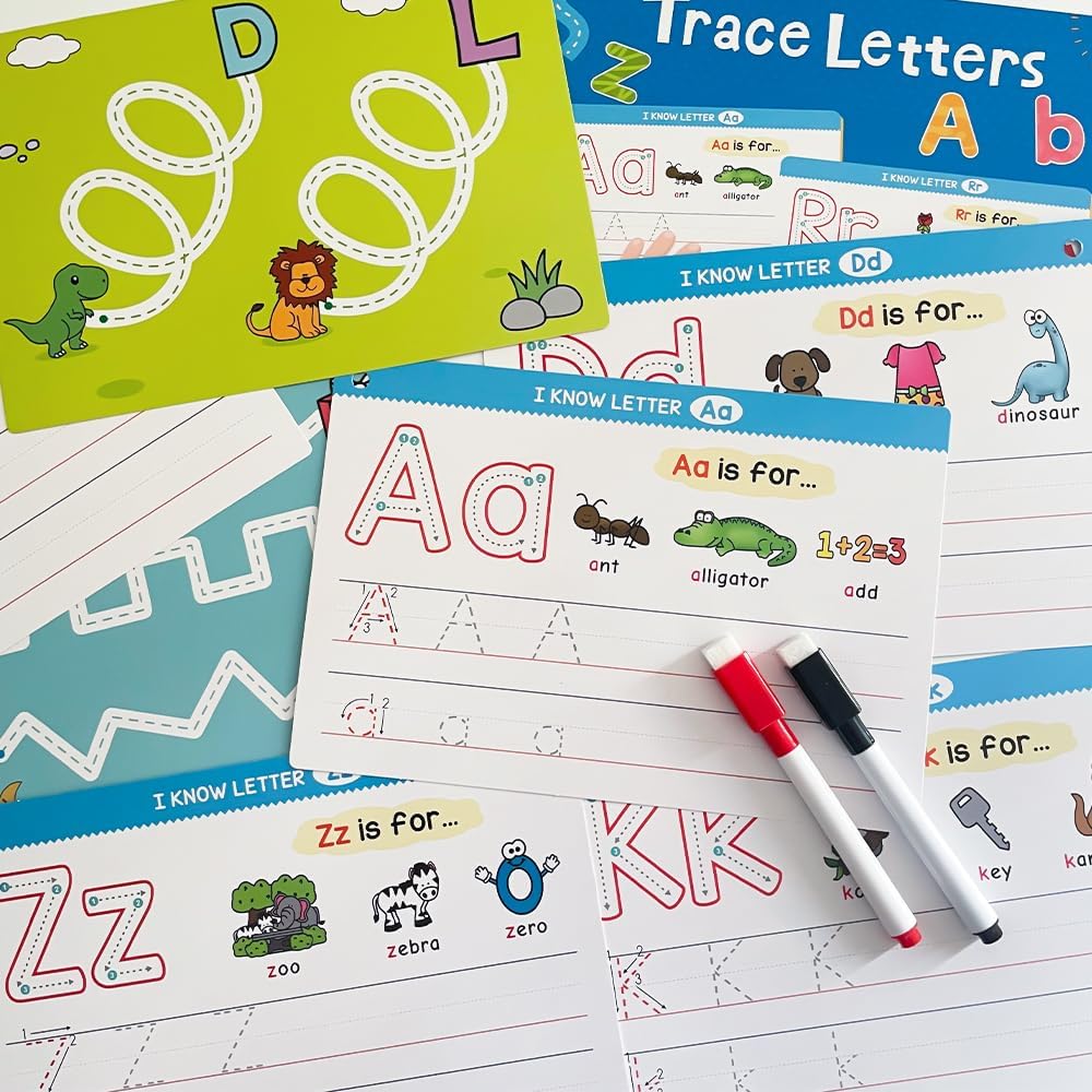 Alphabet A-Z & Numbers 1-100 Tracing Practice Flash Cards Set for Preschoo Homeschool Kindergarten Toddlers 3-6, Handwriting Dry Erase Chart, Teacher Teaching Aids