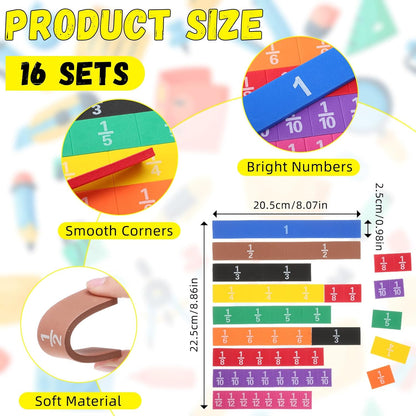 Sayglossy 48 Sets Fraction Tiles Set for Math Classroom Fractions Manipulatives Math Learning Manipulatives for Home School Supplies