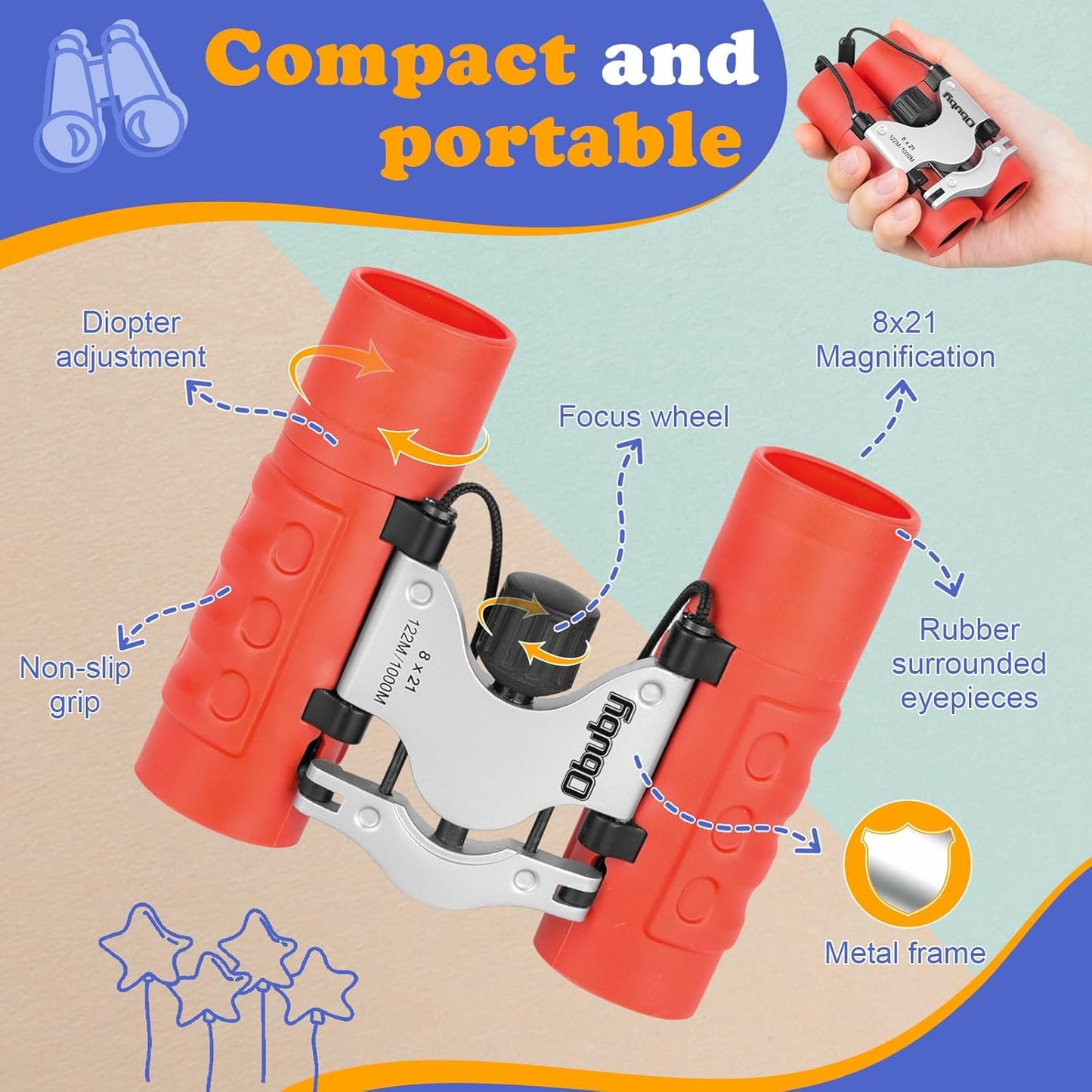 Real Binoculars for Kids Gifts for 3-12 Years Boys Girls 8x21 High-Resolution Optics Compact Toy Binocular for Bird Watching,Travel, Camping