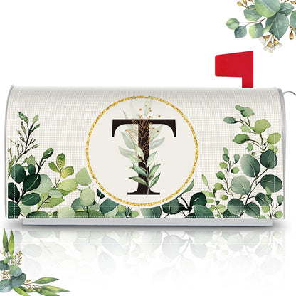 Tiamon Monogrammed L Mailbox Covers Magnetic Eucalyptus Welcome Letter Box Wrap Standard Size 21x18 Inch Spring Summer Leaves Mailbox Decor Eucalyptus Letter Numbers Decoration for Outdoor Garden Yard