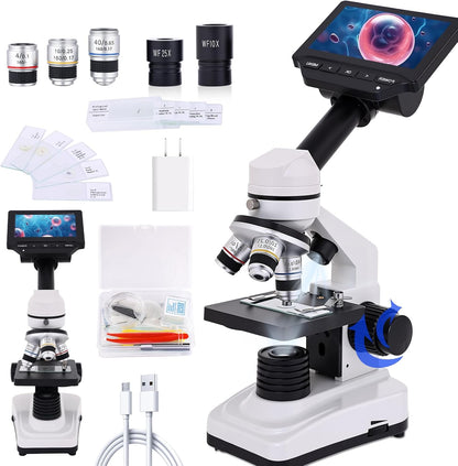Microscope for Kids & Adults, 40X-2500X High-Power Compound Microscope for Students, School Lab & Home Schooling,Features Prepared Slides & Phone Holder
