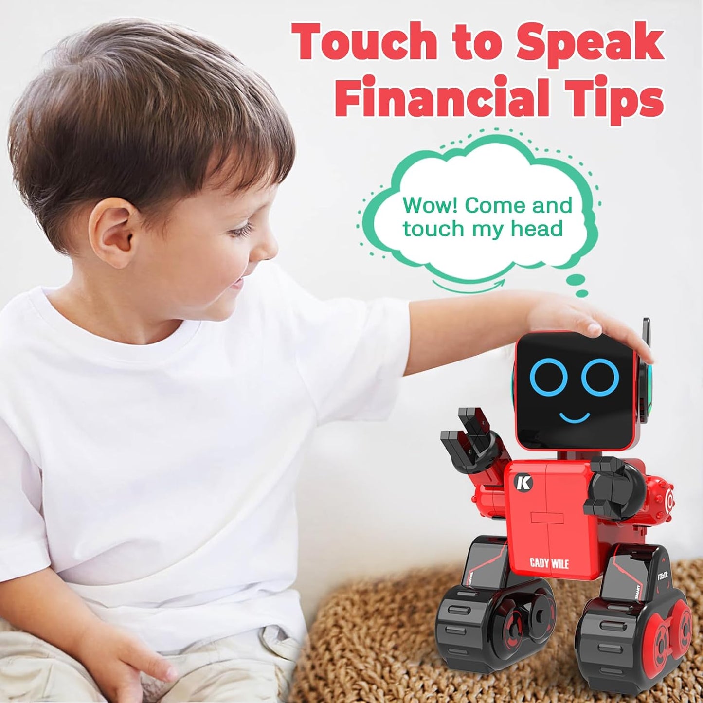 okk Robot Toys for Kids, Programmable Remote Control Robot, Interactive Toys with Coin Bank, LED and Tray, Walking Talking Singing Dancing Gift for Boys Girl（White）