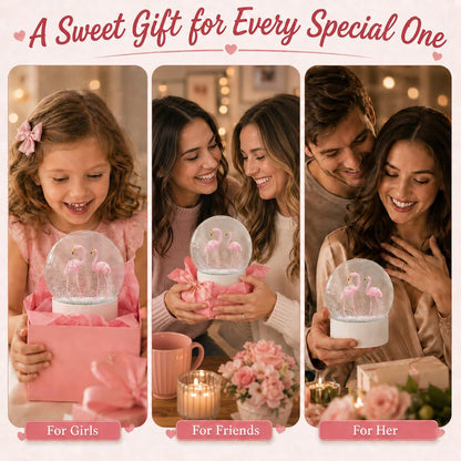 Flamingo Snow Globe for Adults, Christmas Snow Globes for Girls Kids Women, 100MM Glitter Snowglobe Gifts for Valentines Halloween Birthday Table Decor
