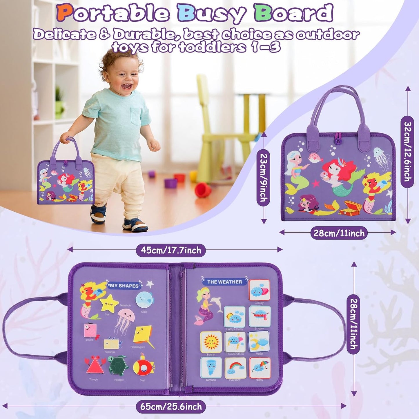 Montessori Busy Board for Toddlers 3-6, Sensory Educational Activities Board for Learning Fine Motor Skills, Travel Toys for Airplane Car, Gift for Girls Boys 3+ Years Old (Dinosaur)