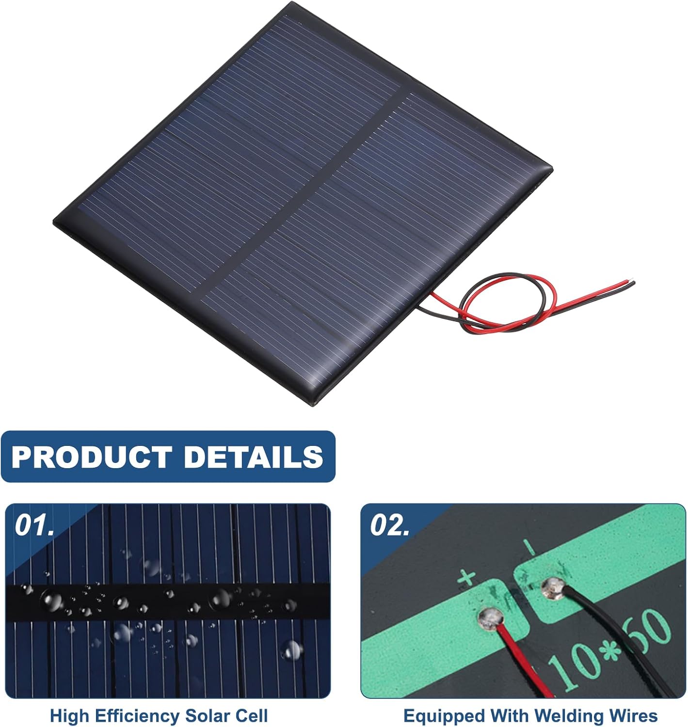 MECCANIXITY 2 Pcs 5.5V 0.44W 70mA Mini Solar Panels, Small Polycrystalline Solar Cell Panel with 2 Cable for DIY Electric Toy Materials Kits Charger, 60mm x 60mm