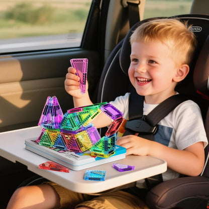 Mini Magnetic Tiles 40PCS Travel Set with Iron Storage Box, Portable STEM Building Blocks for Kids 3-8, Montessori Educational Magnet Toys for Road Trip, Airplane, Car Rides & On-The-Go Play