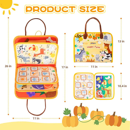 Jollybaby Montessori Activity Busy Book for Toddlers, Preschool Educational Learning Busy Board for 3 Year Old, Felt Quiet Book Birthday Gift - Farm