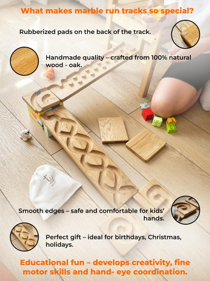 Wooden Marble Run Track “Wind” Race Machine Set Wooden Maze Board Ball Run Montessori Gift for Kids Wave Course Winding Track Toy