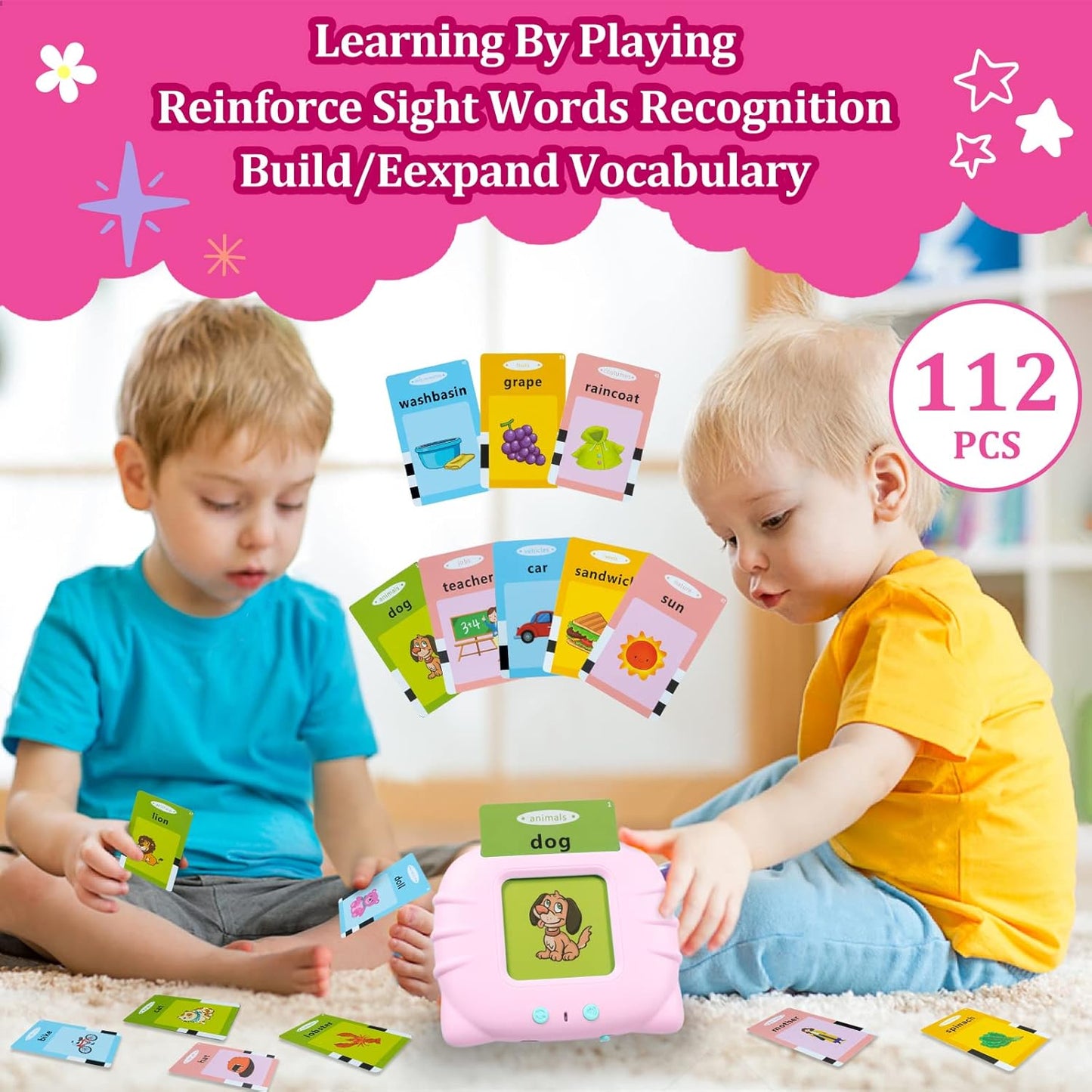 QuTZ ABC Talking Flash Cards for Toddlers 2-4, Autism Toys, Speech Therapy Toys, Educational ABC Learning Talking Sight Words Flash Cards Kindergarten for Boys and Girls, 248 Sight Words Blue