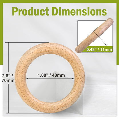 FoDau770 5pcs Natural Beech Wooden Rings, Unfinished Solid Wood Rings Heavy Duty Wood Circles, Macrame Craft Circles for Party, Home Decor & DIY Making - Outer Diameter: 3 Inch
