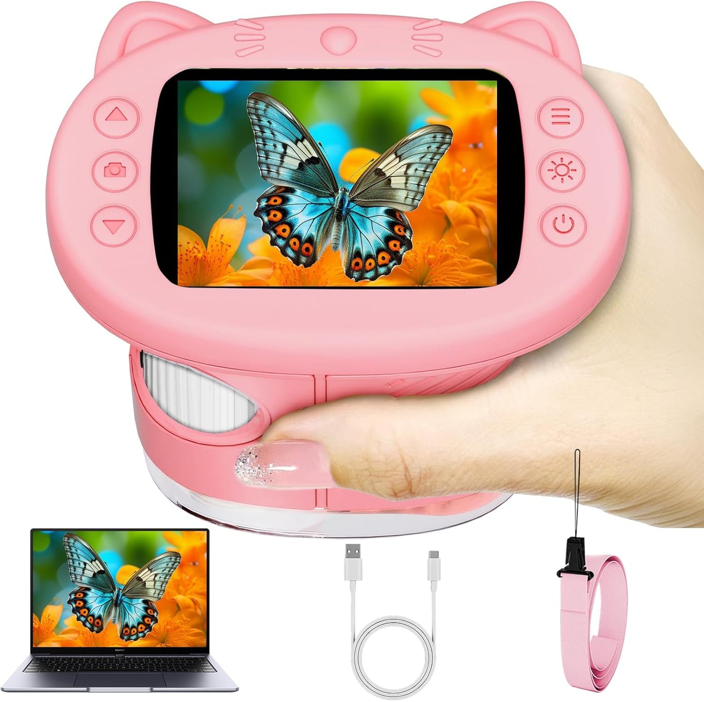 Pocket Kids Microscope, 1000X Handheld Microscope for Kids w/2.4'' Screen, Photo Video Mini Portable Microscopes Science Edu Digiscope, Christmas Birthday Gifts Ideas for Kids Ages 3-12 (Purple)